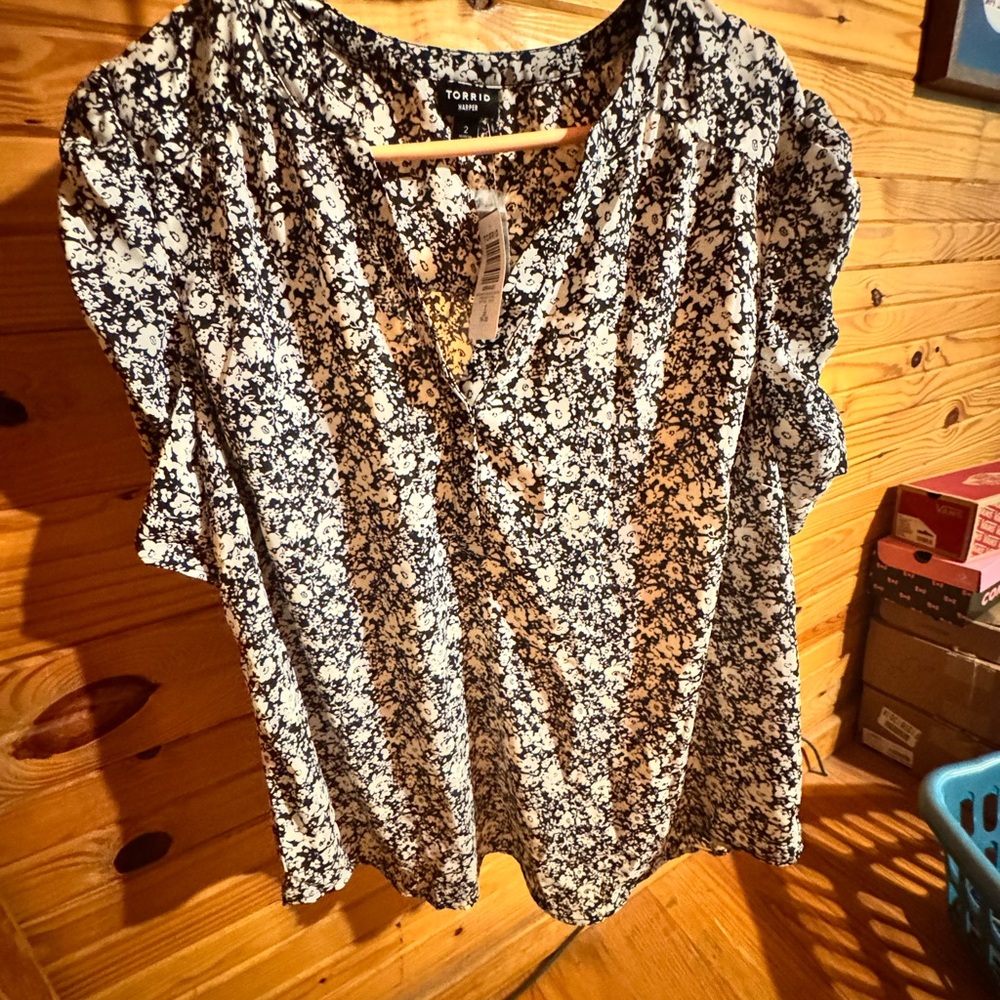 Torrid Black and White Wrap Blouse
